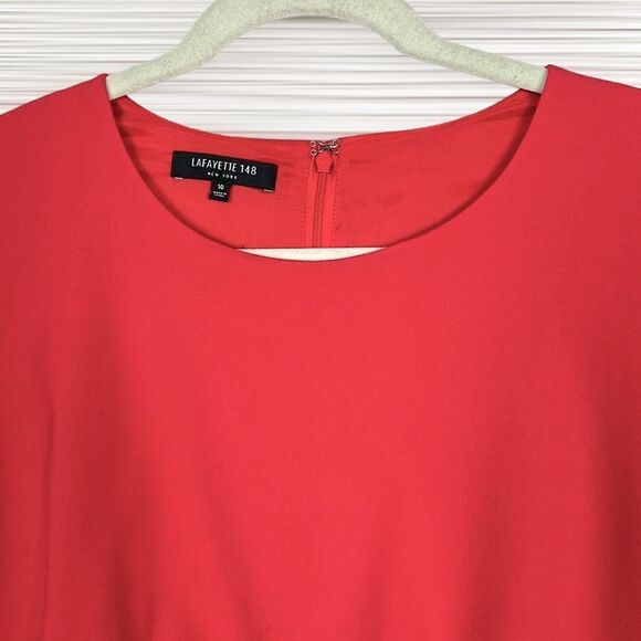 Lafayette 148 New York Red Wool Draped Shift Dress 3/4 Sleeves Round Neck US10 - Picture 4 of 14